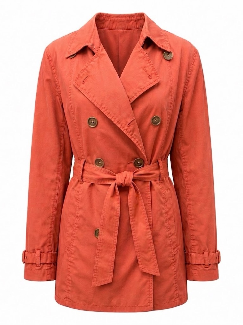 Michael Kors Short Double-Breasted Belted Trench Coat Vibrant Coral Orange XL - Picture 3 of 10